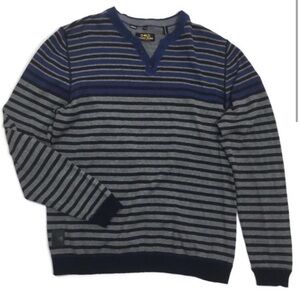 Point Zero Sweater Men's V-Neck Cotton with Blue and Gray Stripes